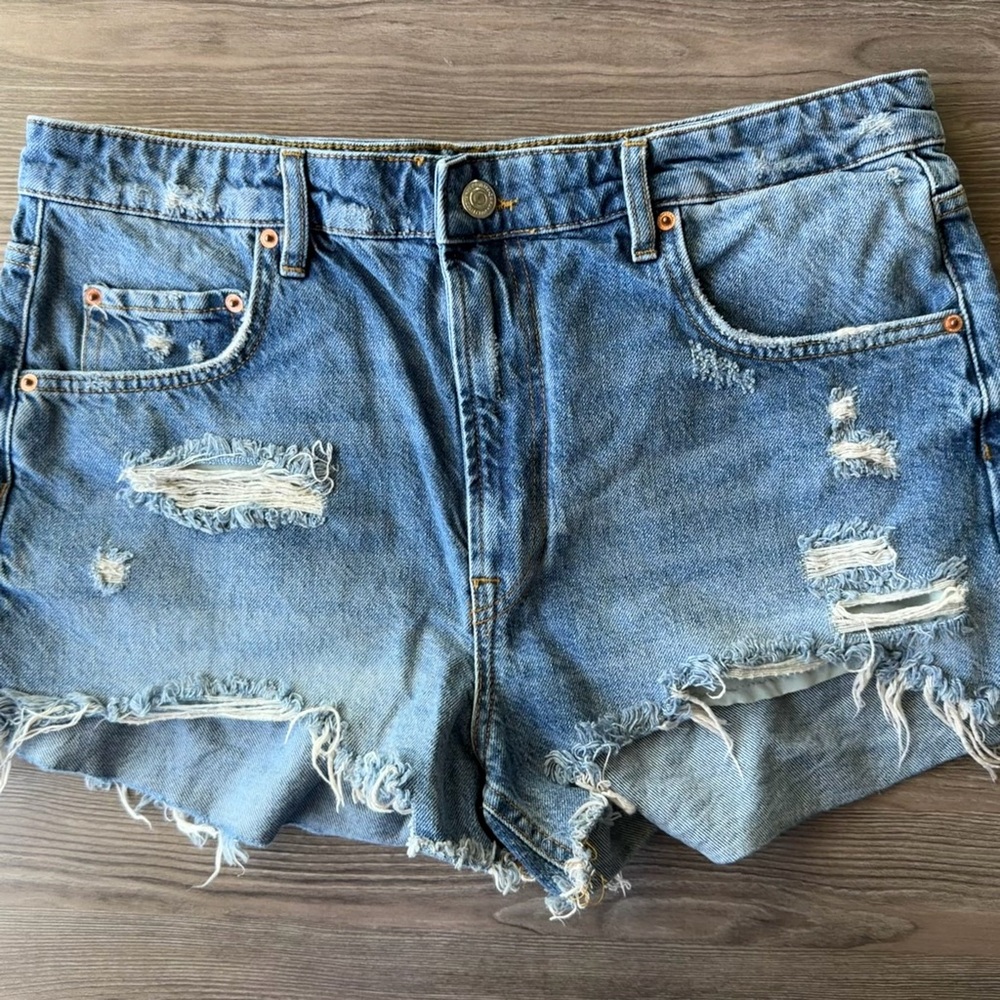 Zara Distressed Denim High Waist Shorts